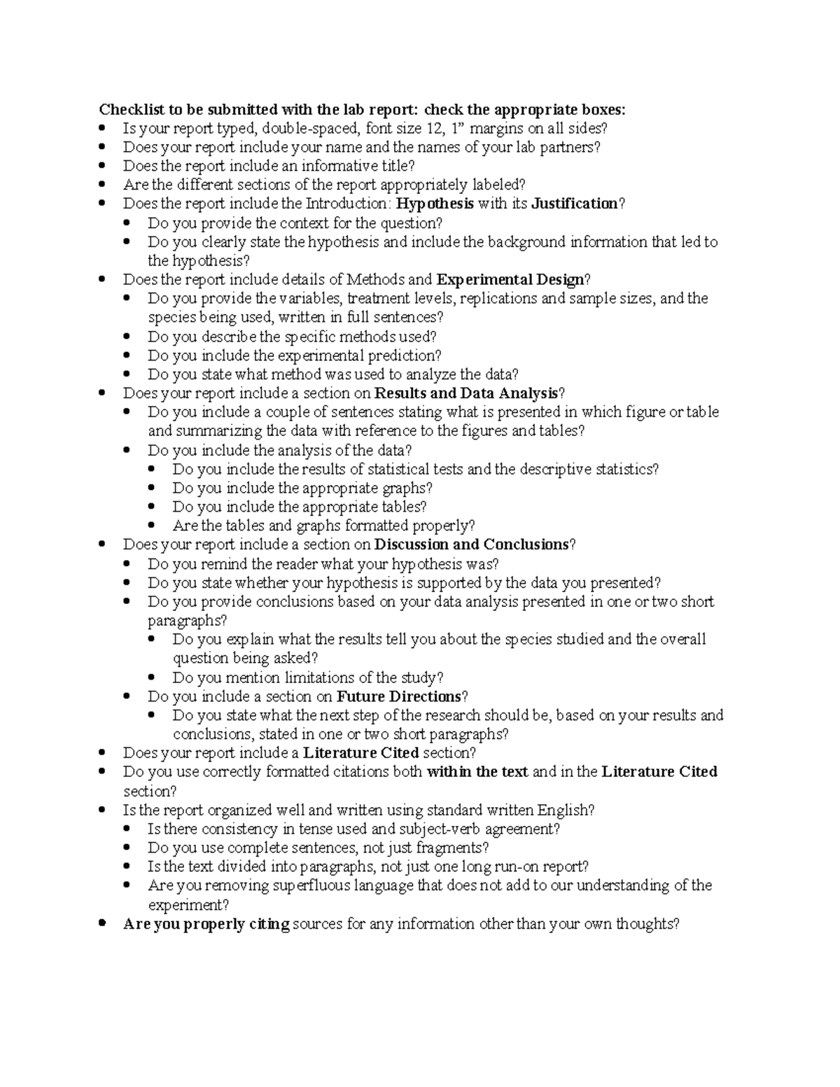 Lab Report 1Check List - Checklist to be submitted with the lab report ...
