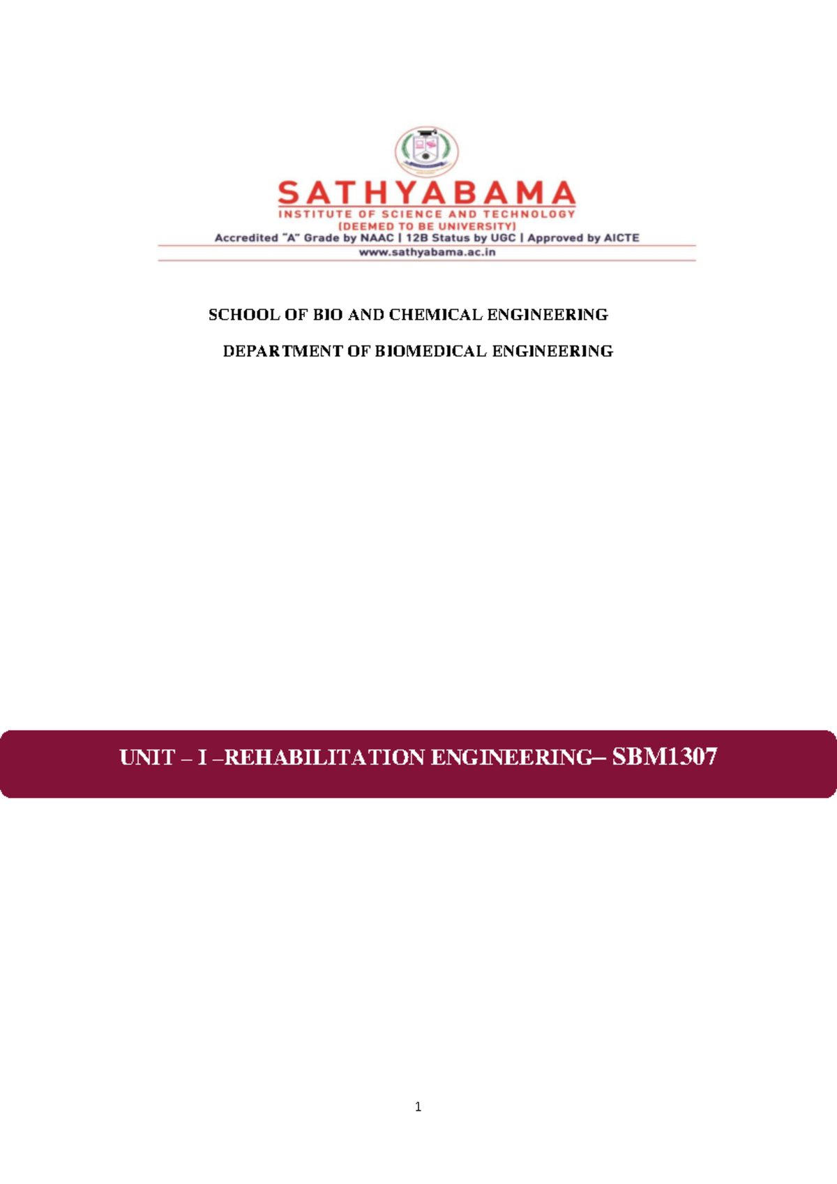 SBM1307 - Lecture notes - SCHOOL OF BIO AND CHEMICAL ENGINEERING ...