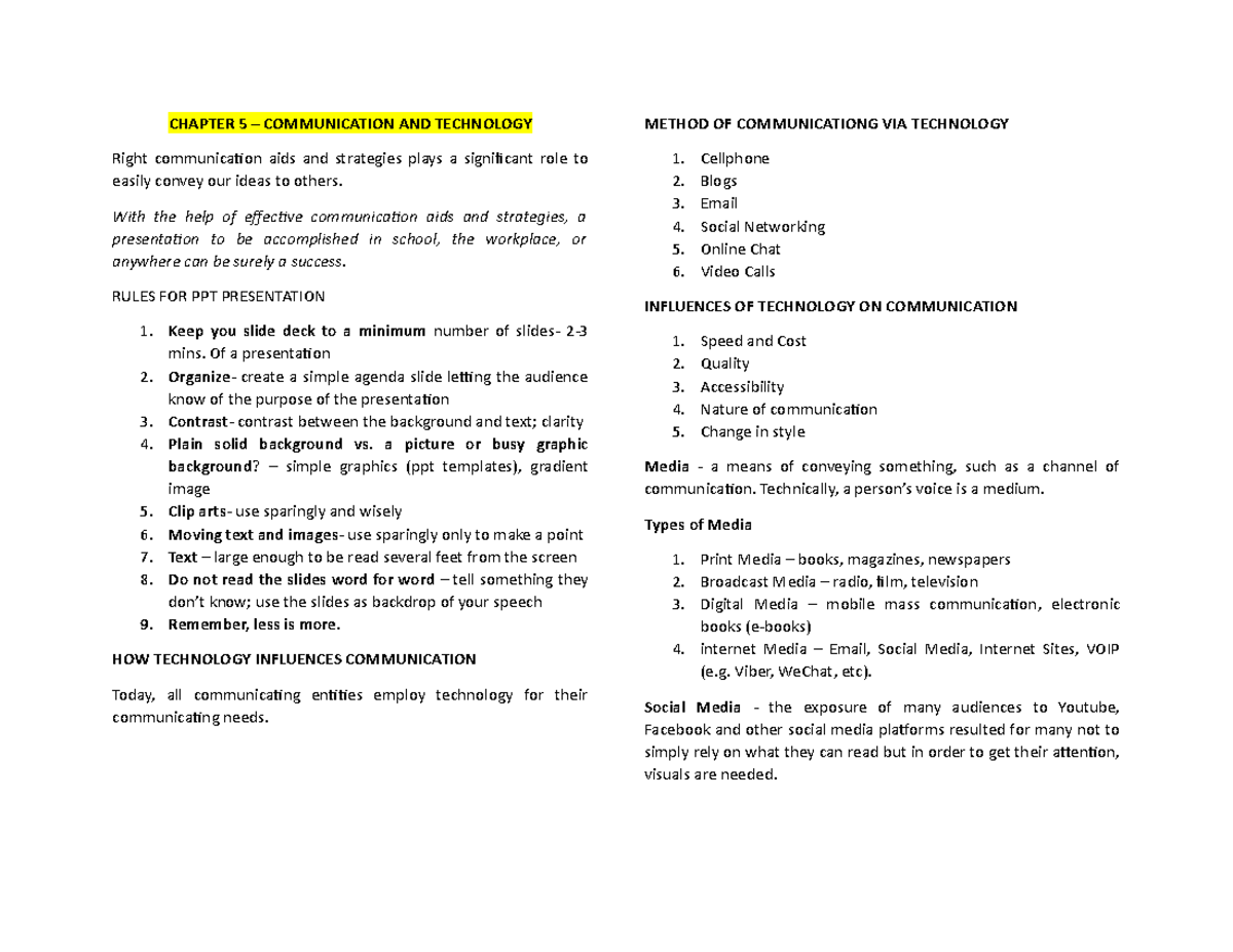 Chapter 5 - Communication And Technology GEC 005 - CHAPTER 5 ...