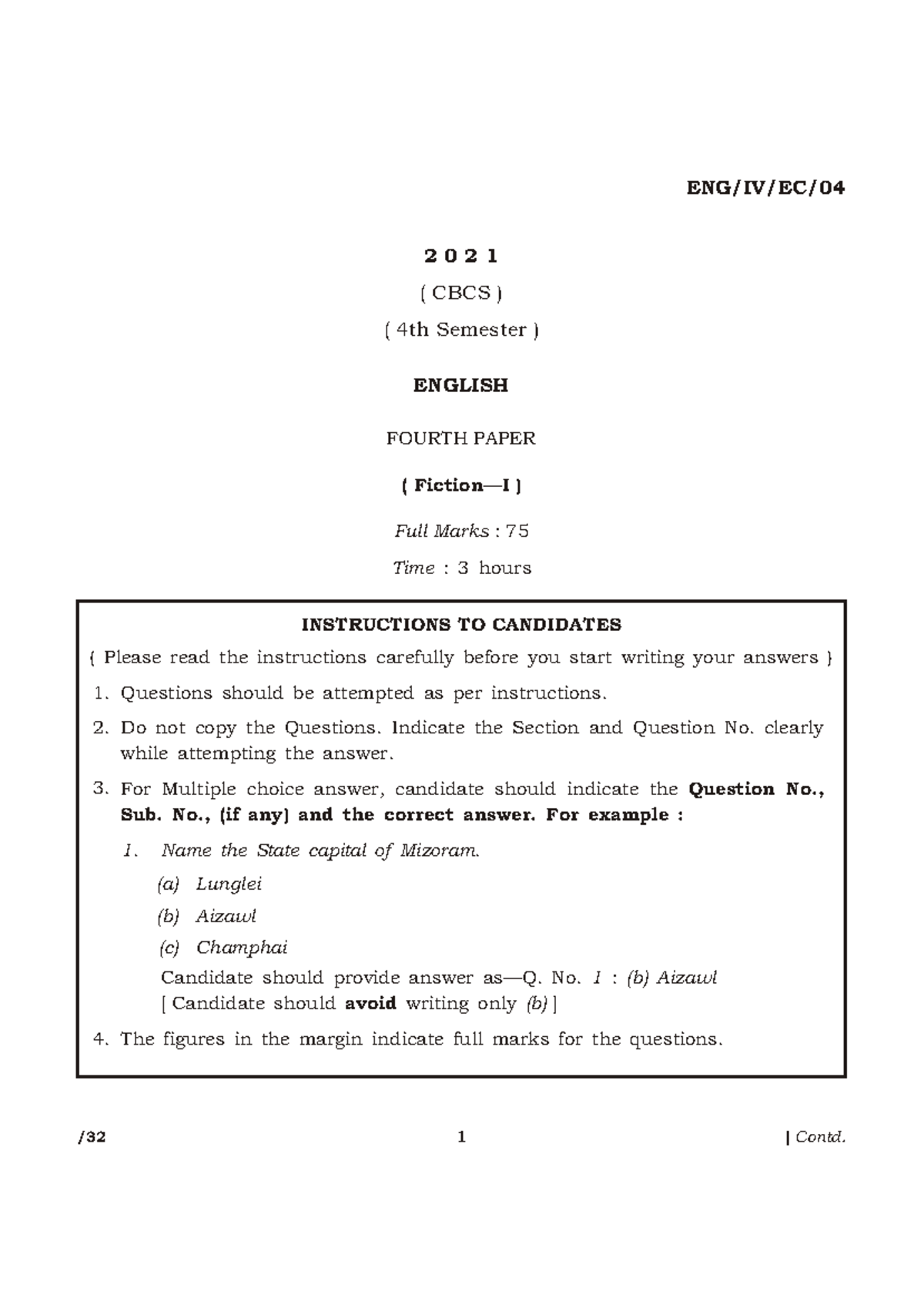 ENG IV EC 04 - ENG/IV/EC/ 2 0 2 1 ( CBCS ) ( 4th Semester ) ENGLISH ...