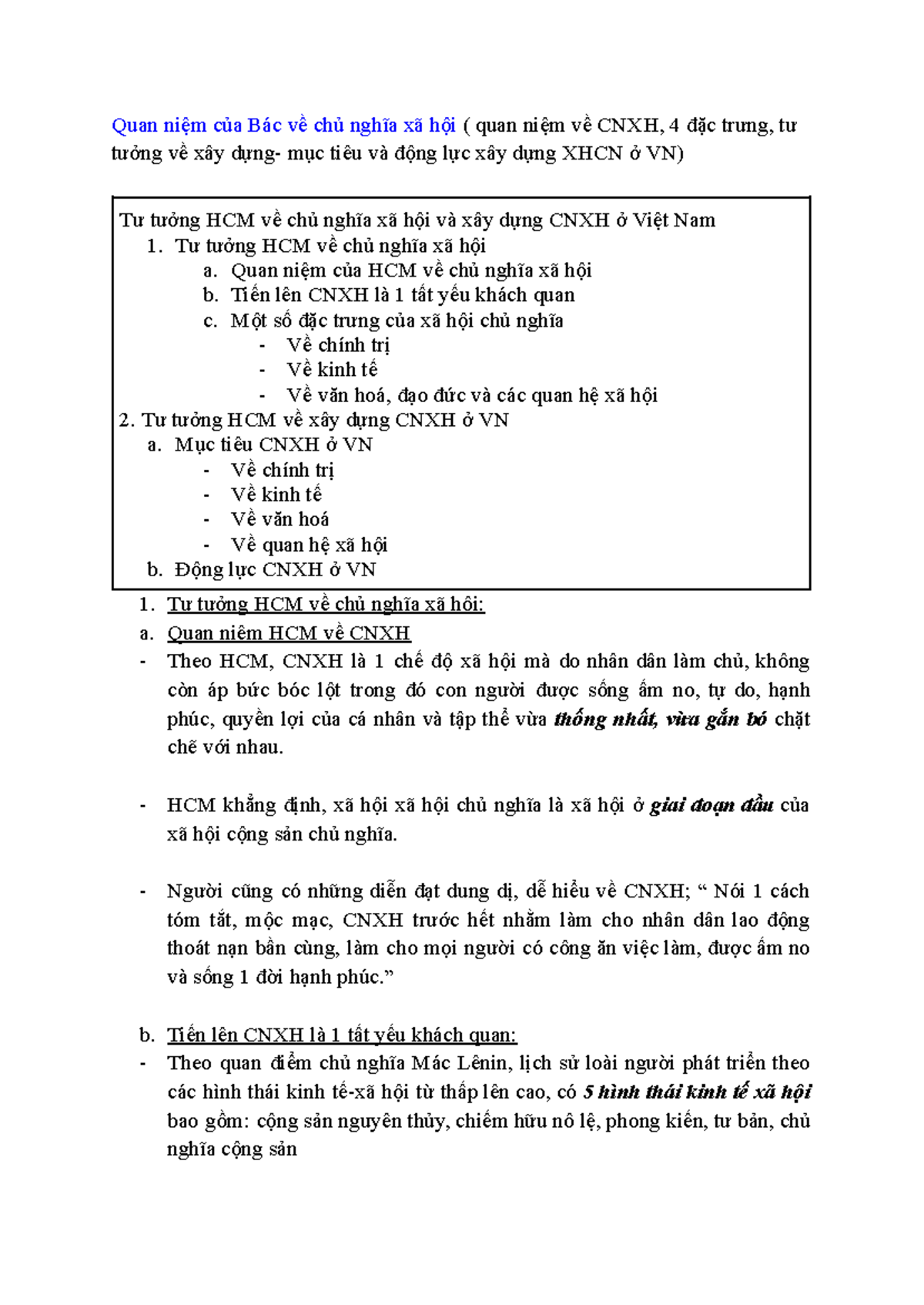 2c - tiểu luận - Quan niệm của Bác về chủ nghĩa xã hội ( quan niệm về ...