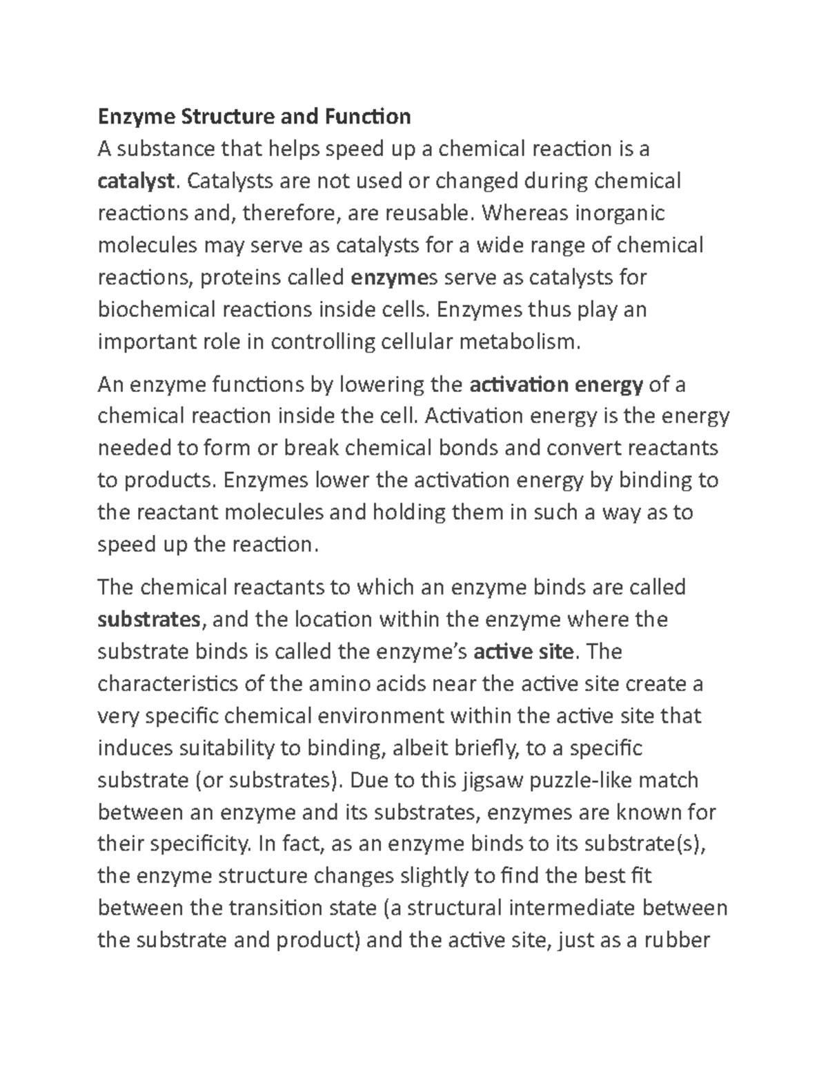Enzyme structure and function 1 17975 BCU Studocu