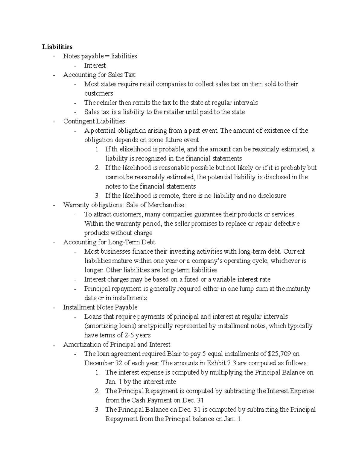 BA 215 Chapter 7 - Liabilities - Notes payable = liabilities - Interest ...