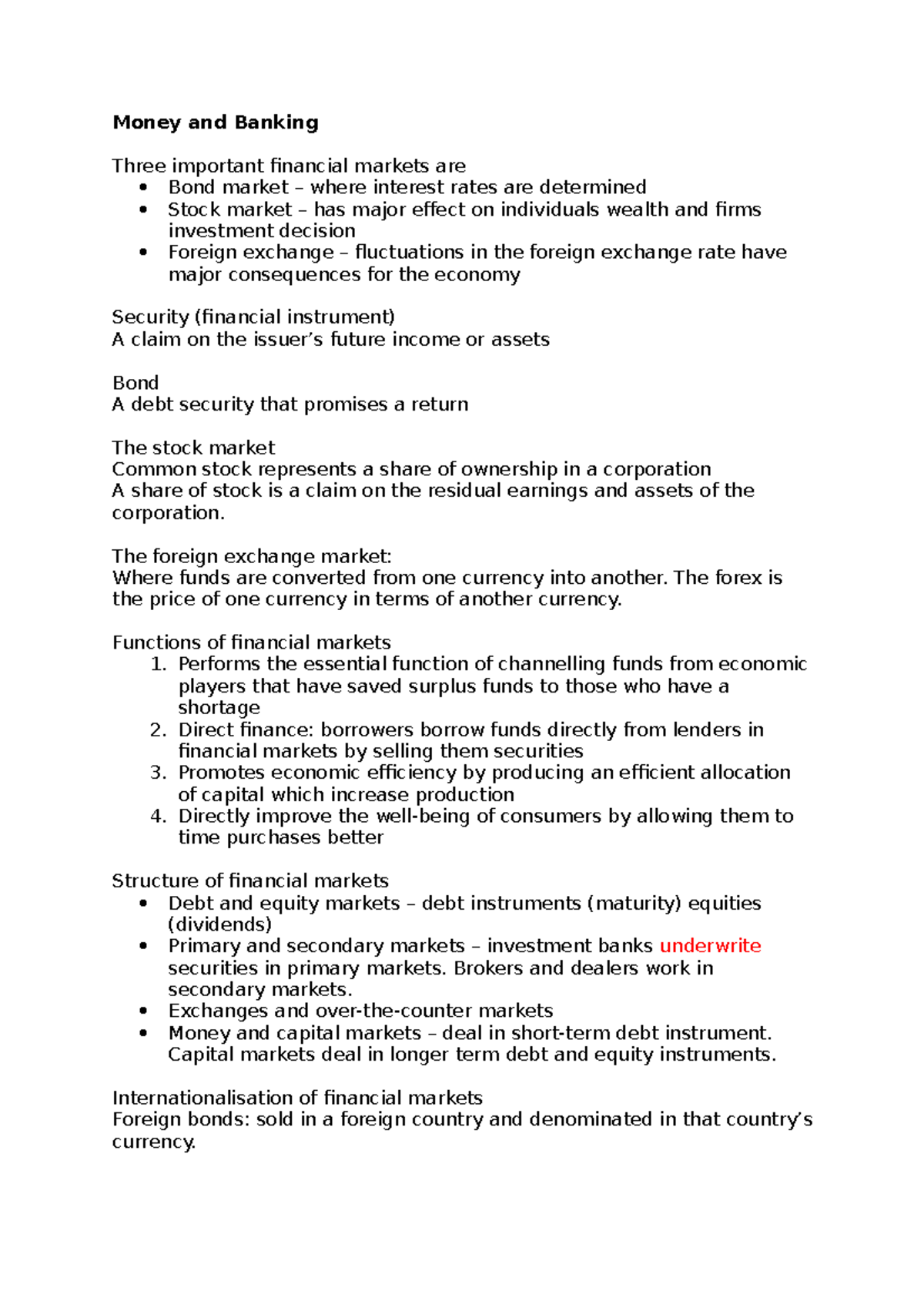 Money and Banking Money and Banking Three important financial markets