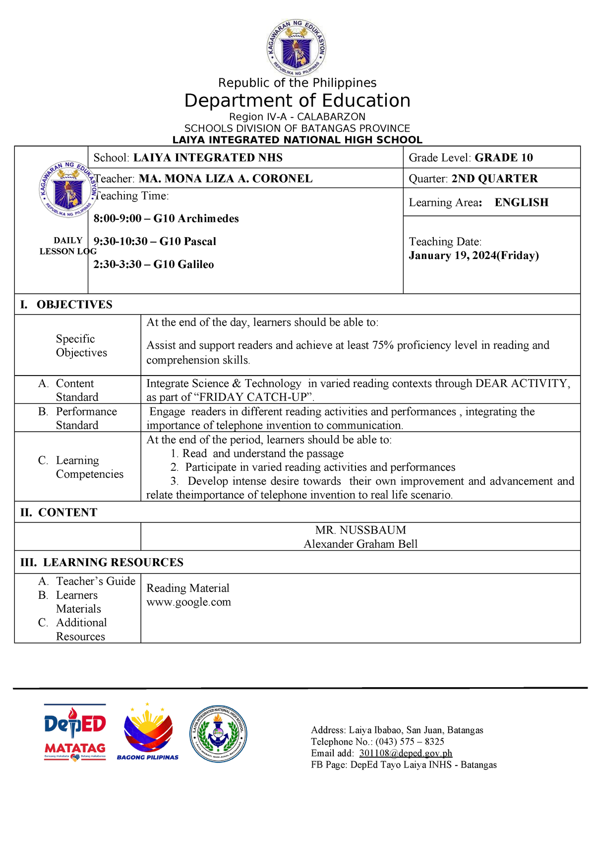 2DLL Catch Up Jan 19 - Department of Education Region IV-A - CALABARZON ...