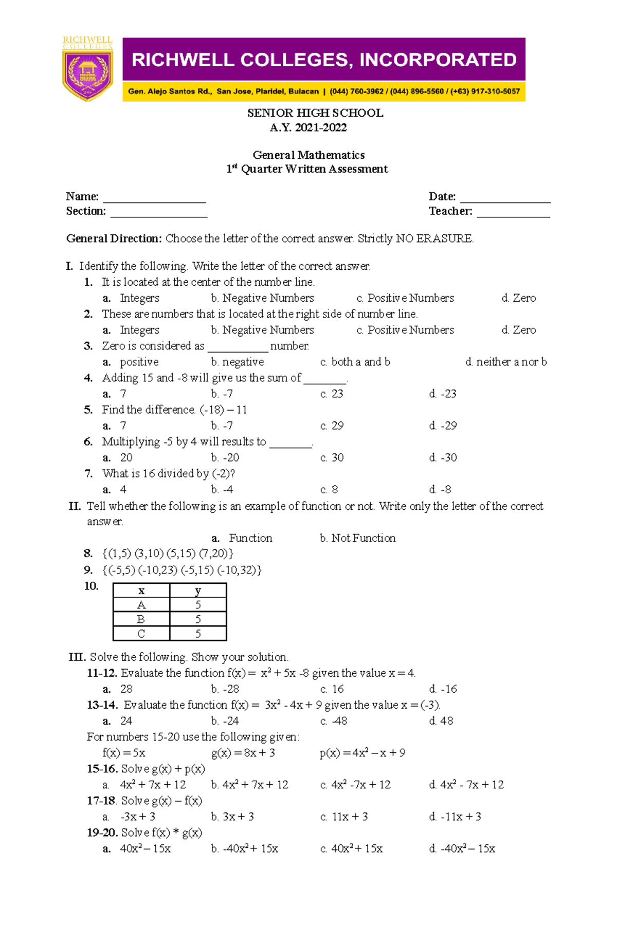 Genmath-Written-Assessement - SENIOR HIGH SCHOOL A. 2021- General ...