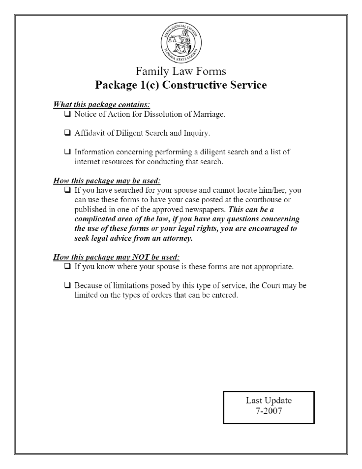 Family Law Forms, Package 1(c), Constructive Service 11 LEX 122 Studocu