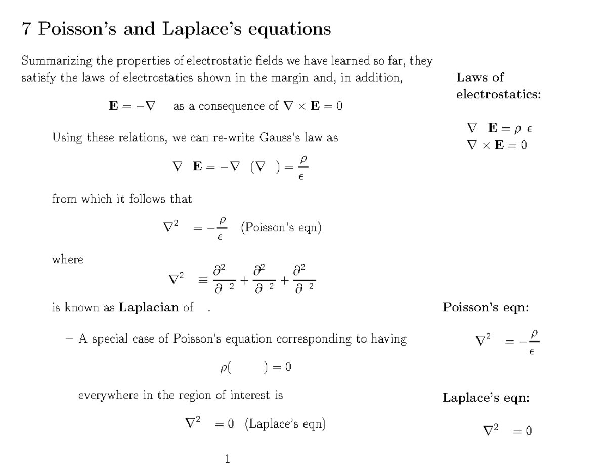 Poisson laplace equation - 7 Poisson’s and Laplace’s equations ...