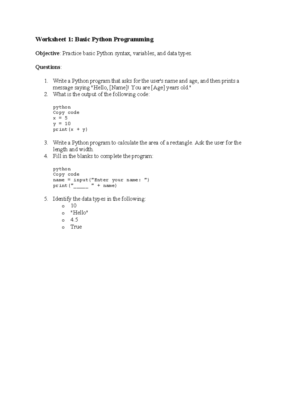 Worksheet 1 - understanding computer science - Worksheet 1: Basic ...