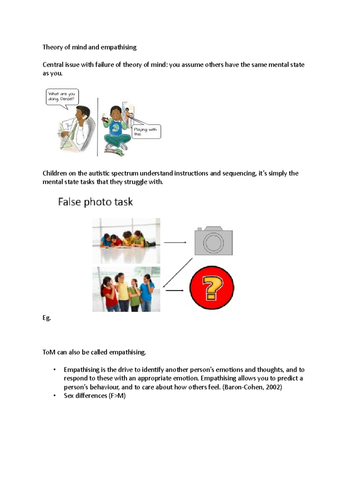Theory of mind and empathising Theory of mind and empathising Central