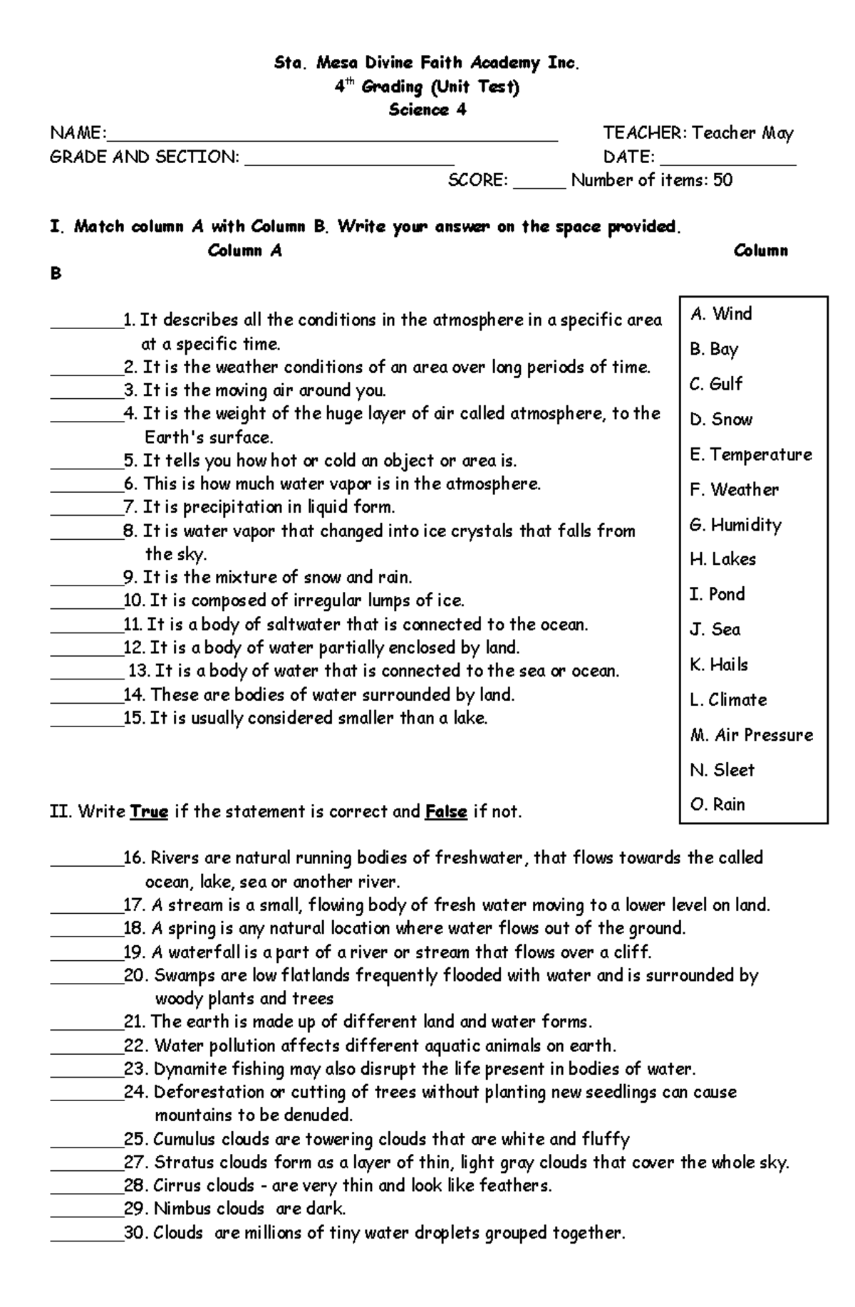 Science 4-4th UT - NONE - Sta. Mesa Divine Faith Academy Inc. 4 th ...