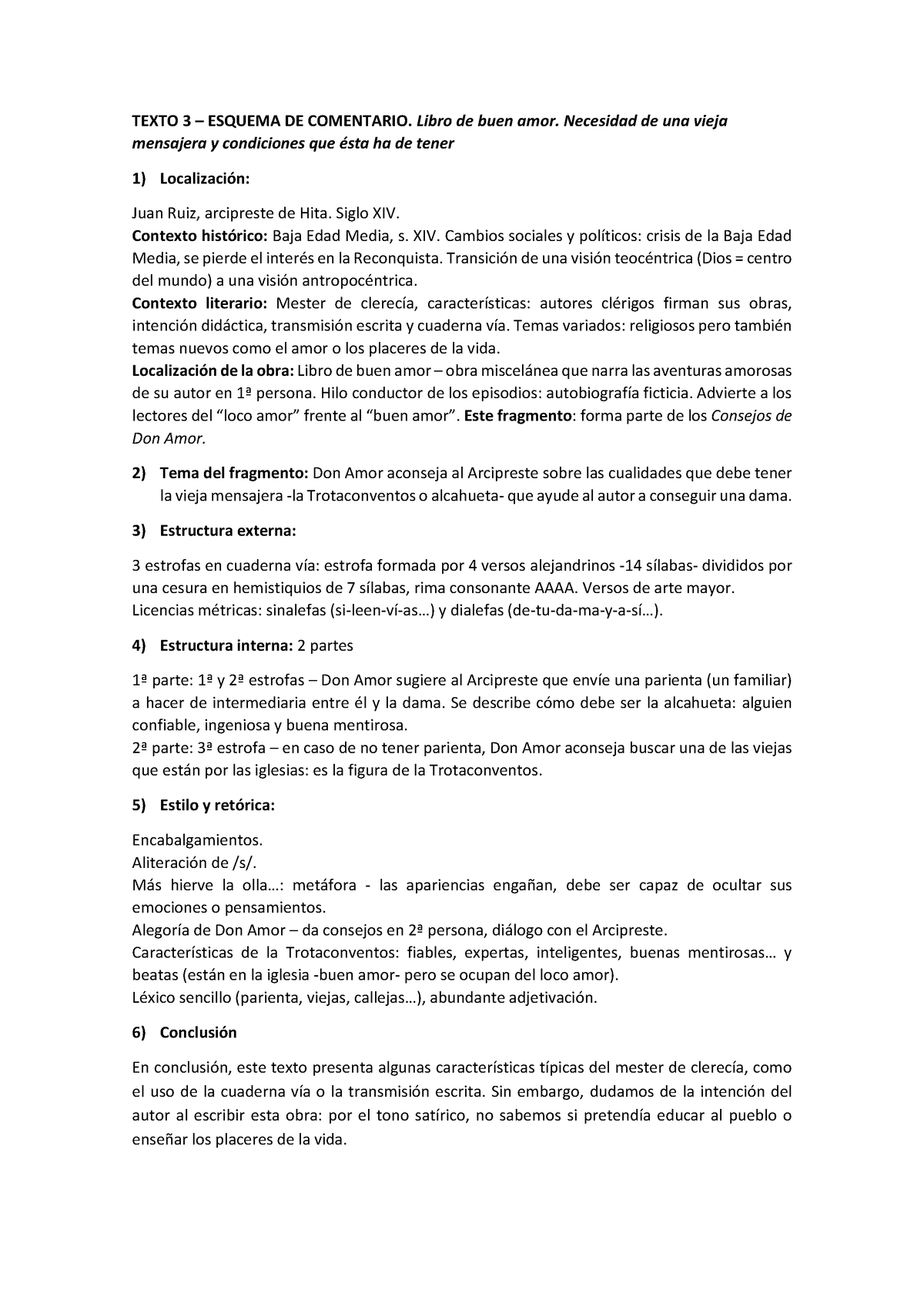 Texto 3 Libro De Buen Amor Esquema De Comentario Texto 3 – Esquema