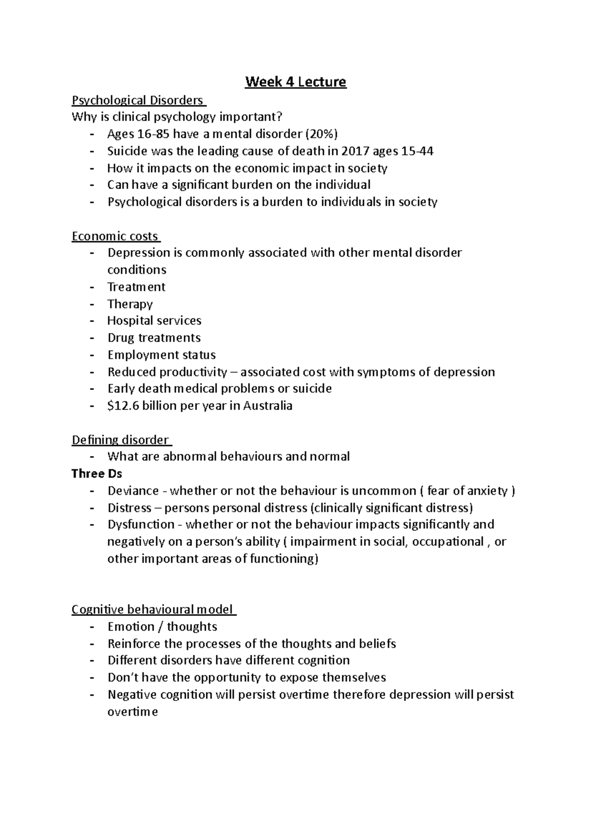 Week 4 Lecture - NAA - Week 4 Lecture Psychological Disorders Why is ...