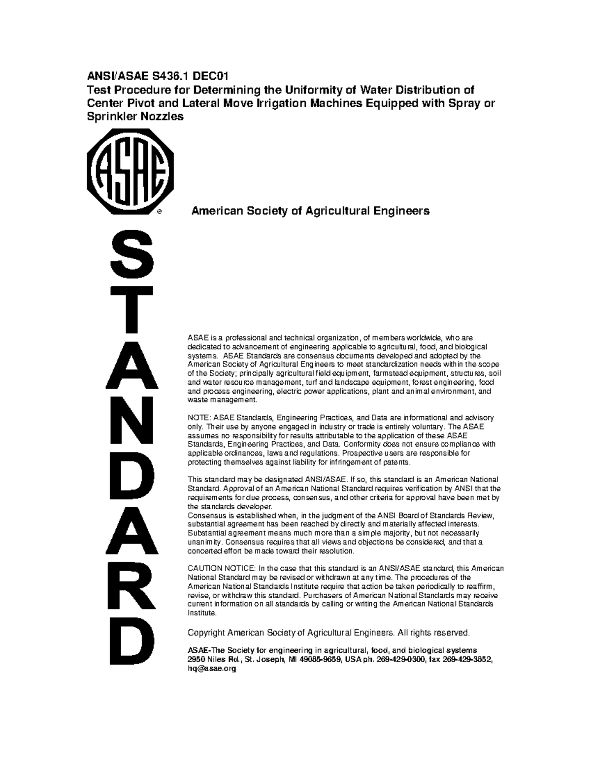 ANSI ASAE S436.1 DEC01[ Evaluacion Pivote Central] - ANSI/ASAE S436 DEC ...