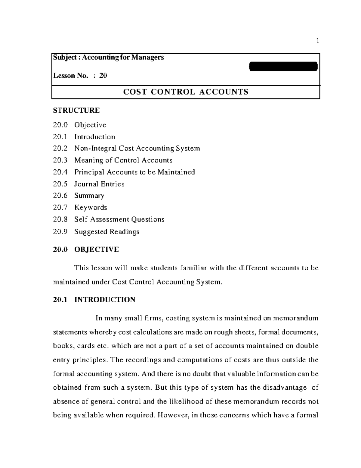Chapter 20 accounting Subject Accounting for Managers Mahesh