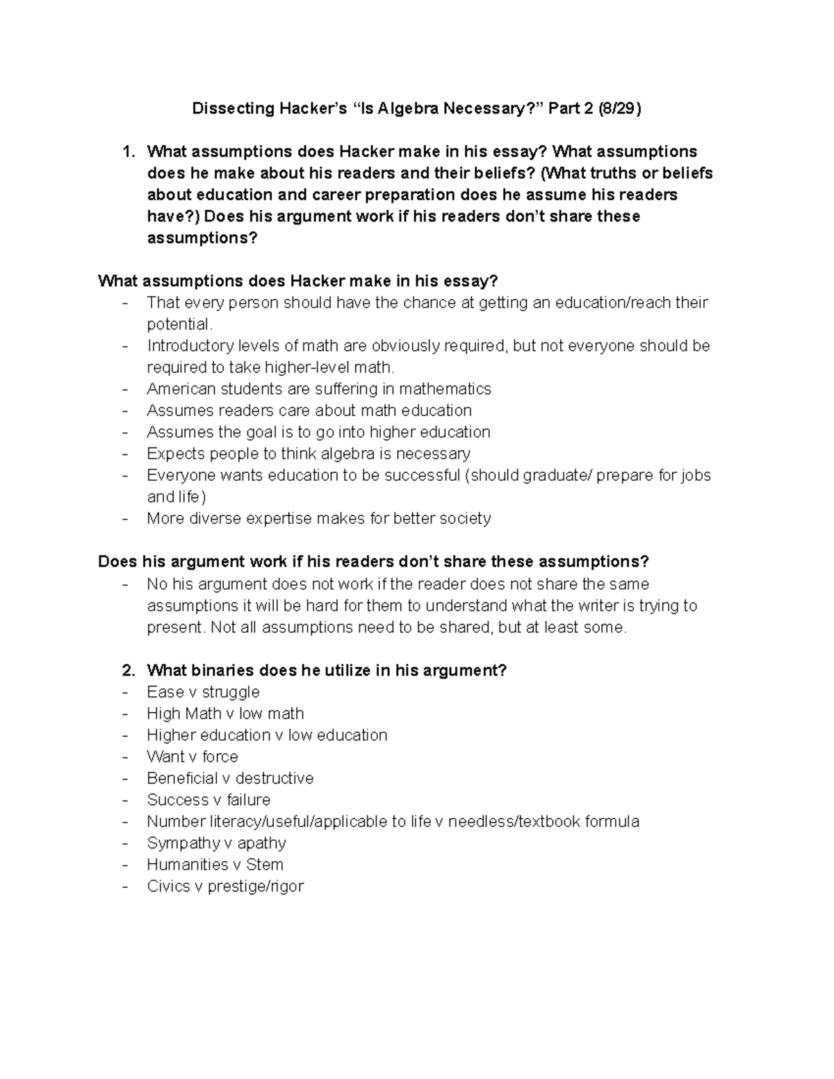 Group Class Activity — 8 29 - Dissecting Hacker’s “Is Algebra Necessary ...