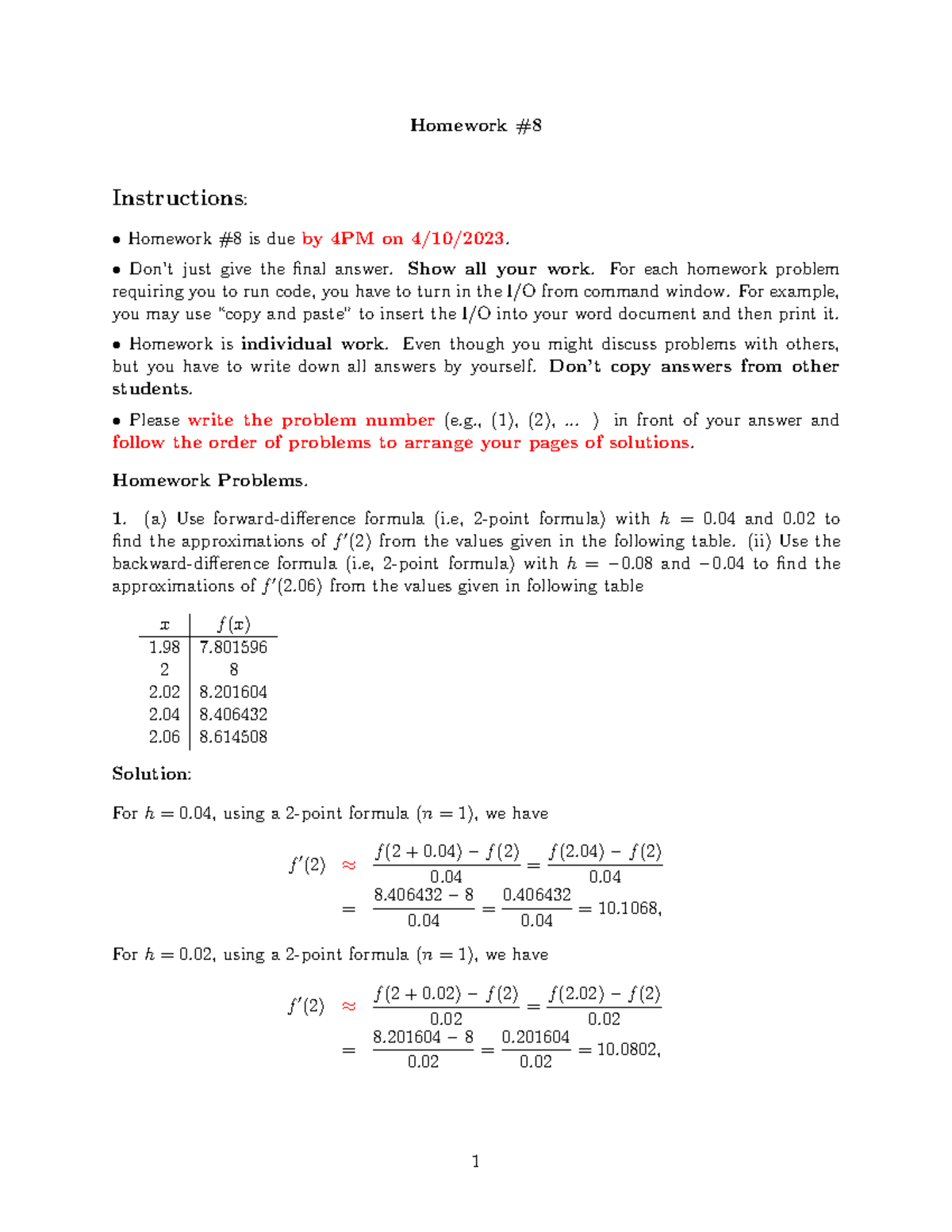 Math Hw8 - Ehhhhh - Homework # Instructions: Homework #8 Is Due By 4PM ...