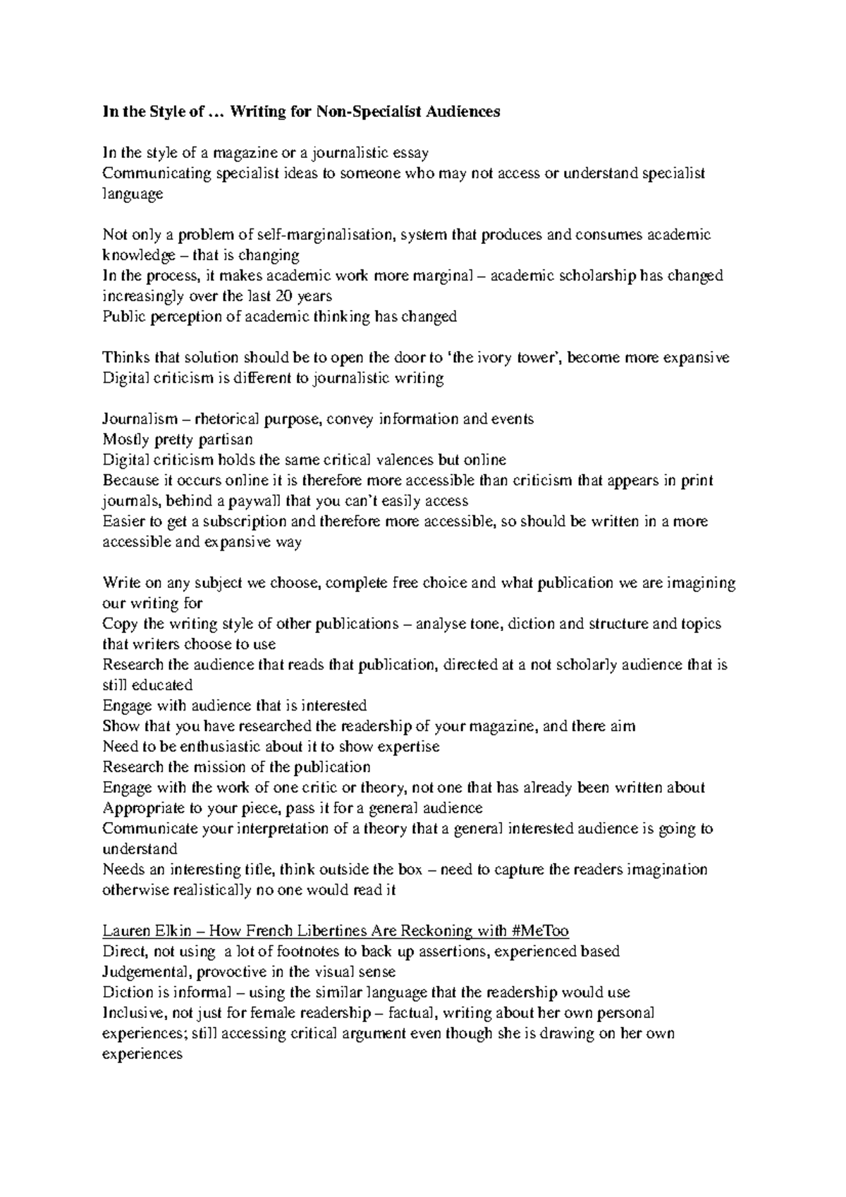 Critical Practice - Non Specialist Writing - In the Style of ...