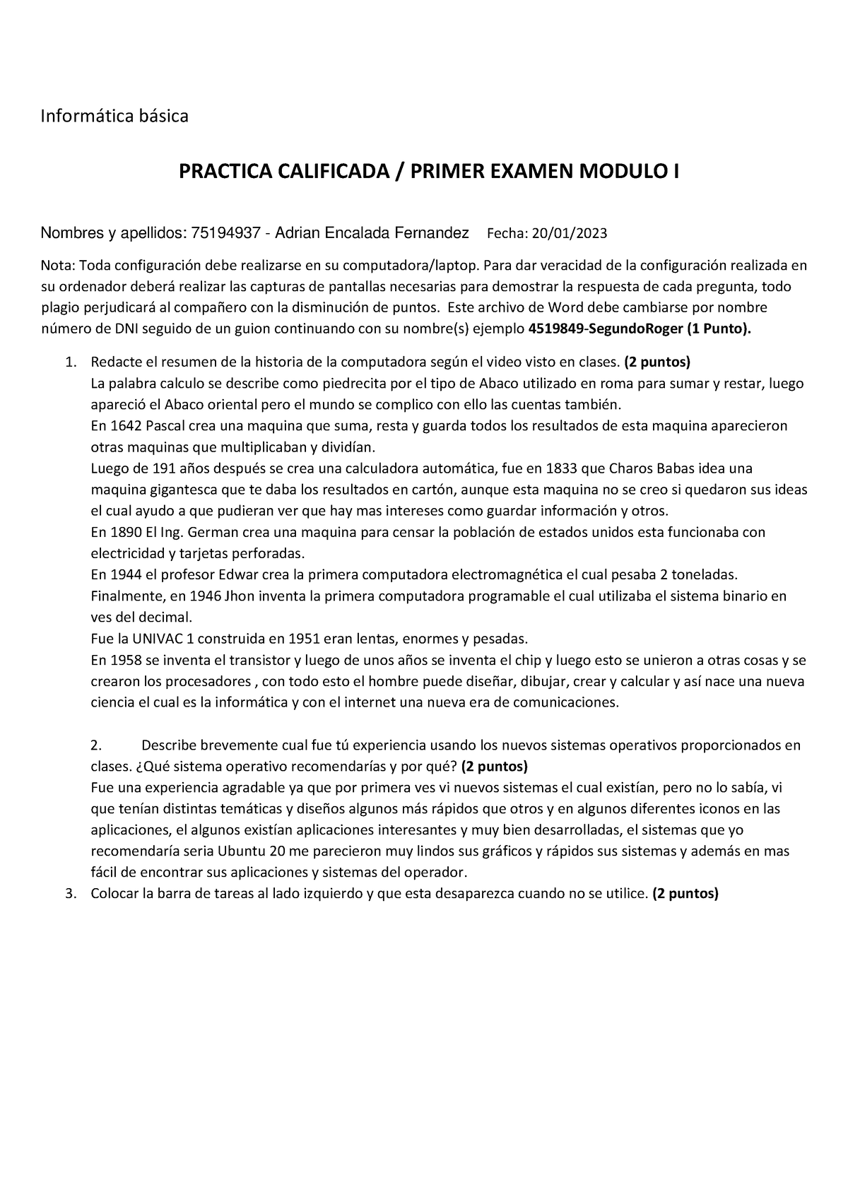 Examen De Conputo - Inform·tica B·sica PRACTICA CALIFICADA / PRIMER ...