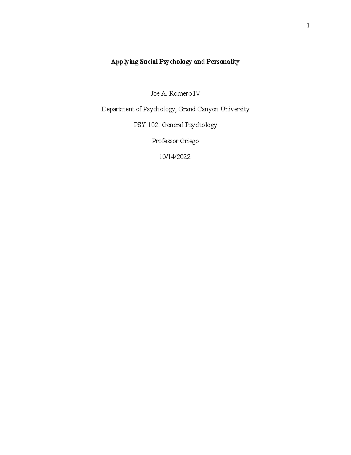 applying social psychology and personality essay gcu