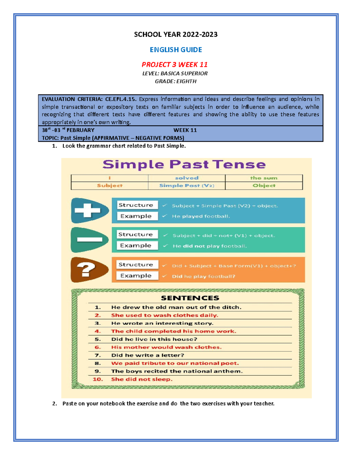 Project 3 WEEK 11 - guía de ingles para completar - SCHOOL YEAR 2022 ...