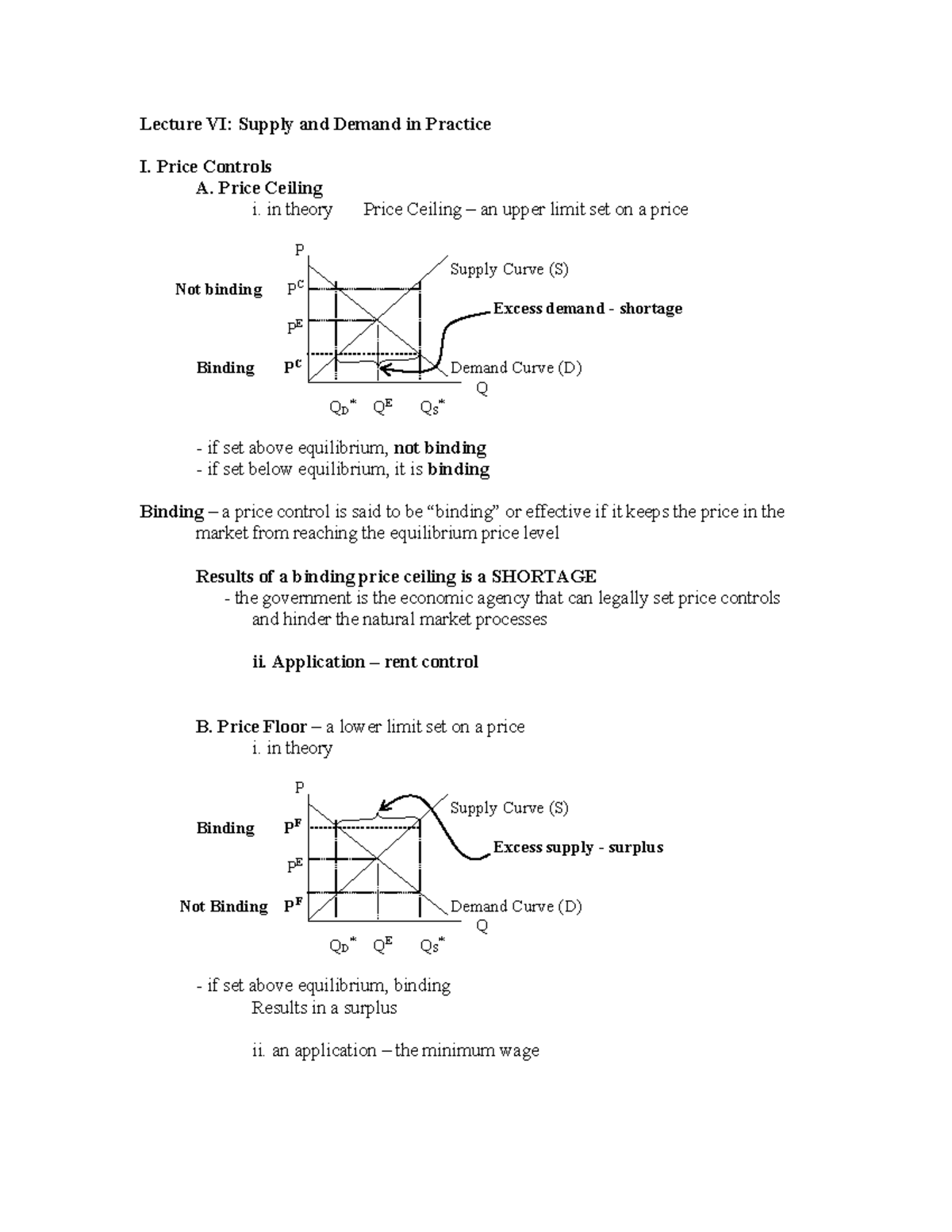 Lecture 5 Supply and Demand in Practice Price Controls A. Price