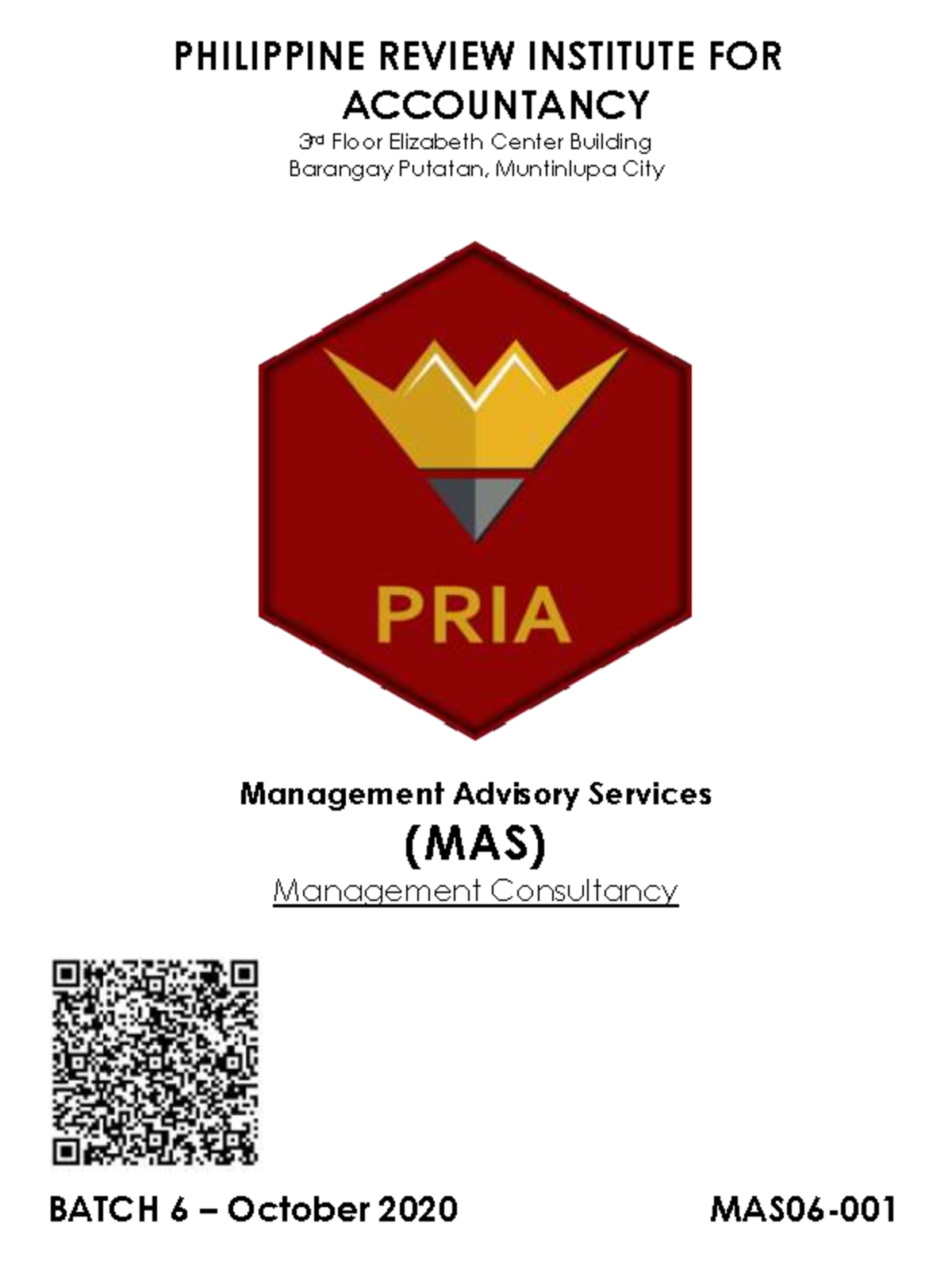 MAS001 sec PHILIPPINE REVIEW INSTITUTE FOR ACCOUNTANCY 3 rd Floor