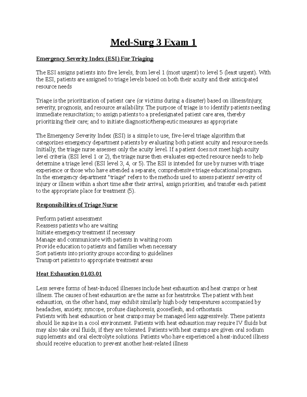 Med Surg 3 Exam 1 - exam - Med-Surg 3 Exam 1 Emergency Severity Index ...