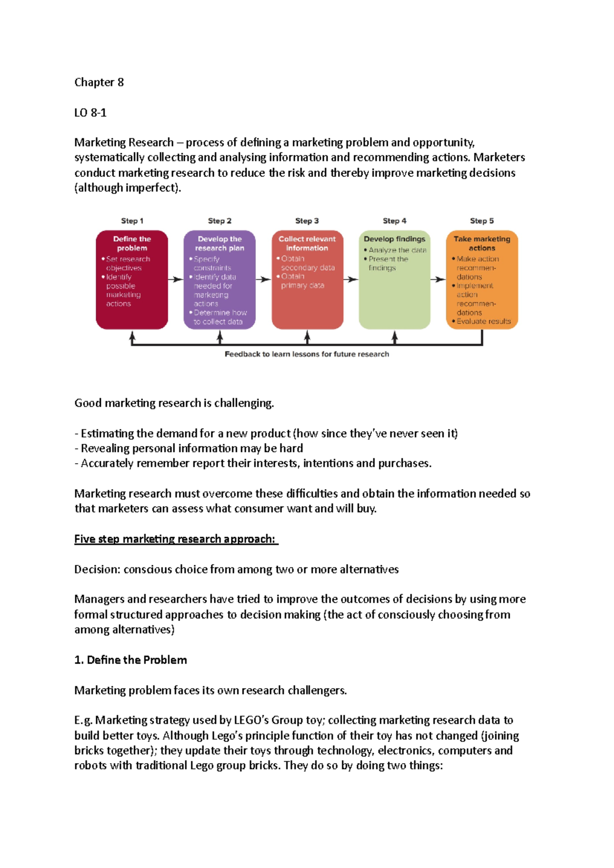 Chapter 8 - mktg textbook - Chapter 8 LO Marketing Research process of ...