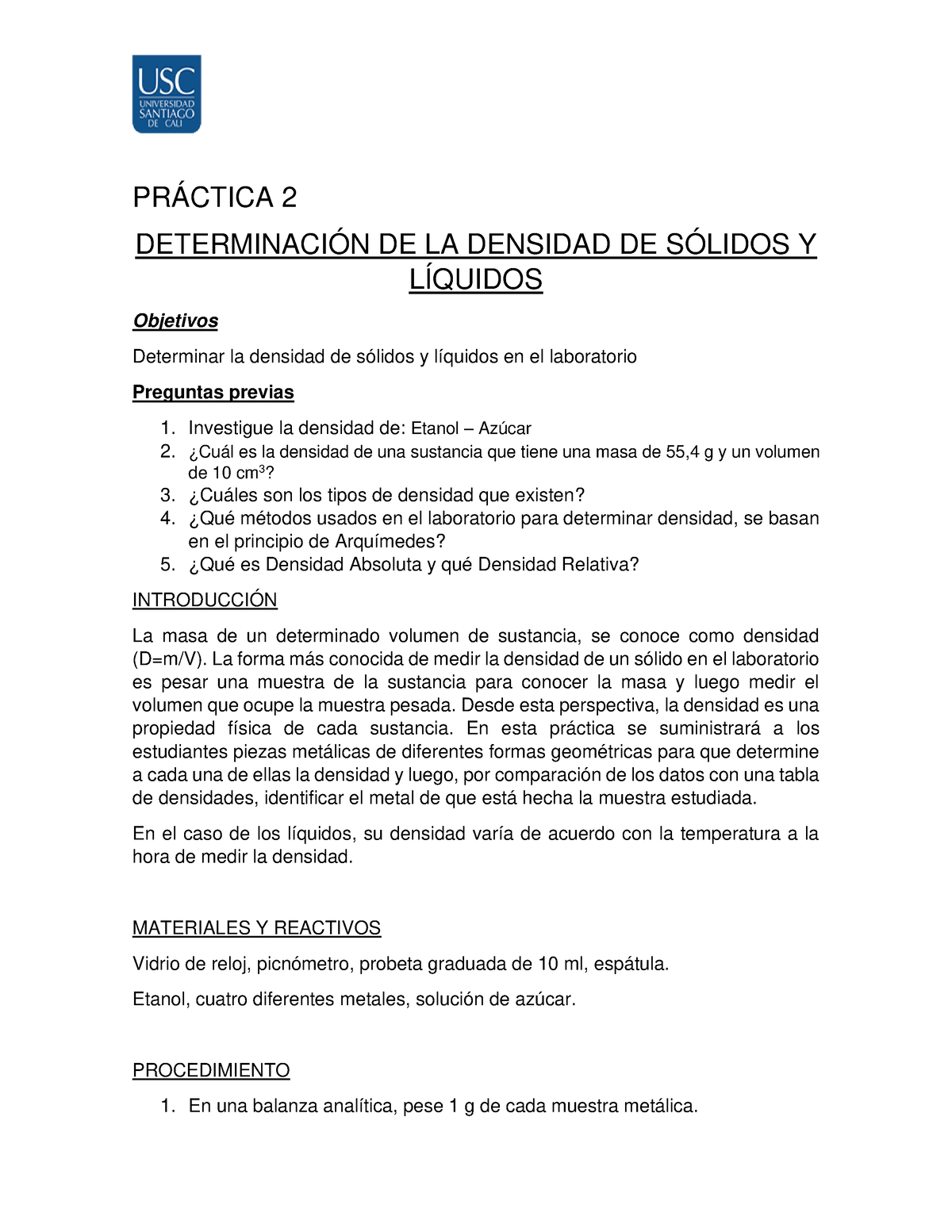 Determinación De La Densidad De Sólidos Y Líquidos 02 PrÁctica 2