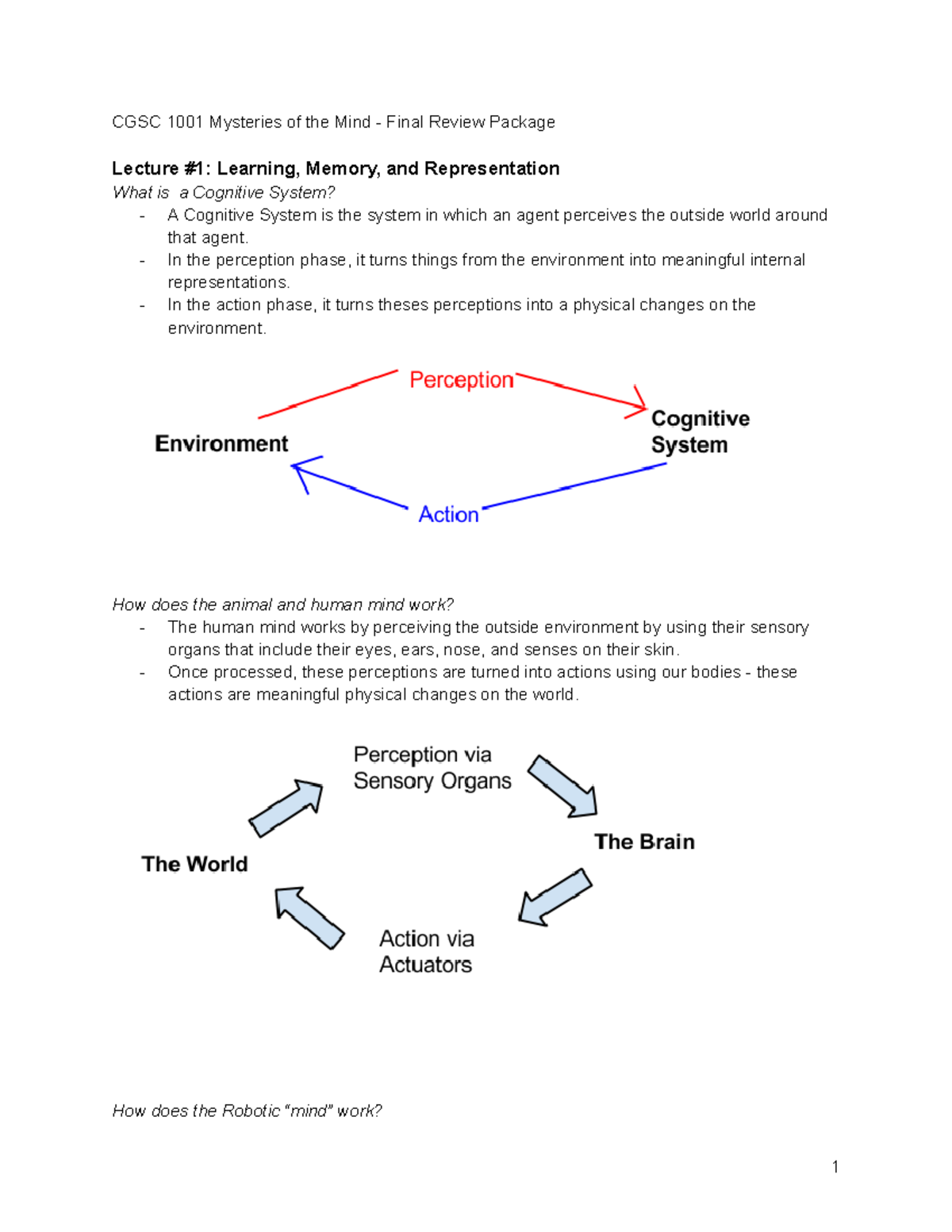 Copy of Finals Review Notes - CGSC 1001 Mysteries of the Mind - Final ...