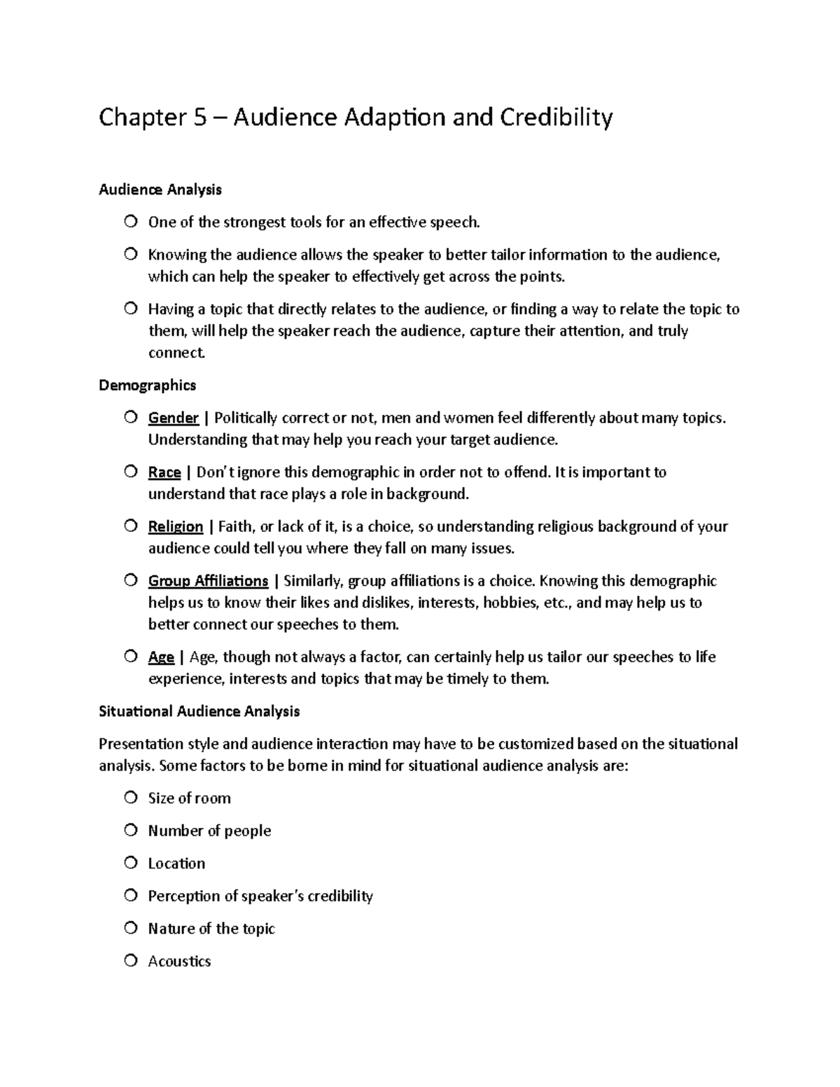 Chapter 5 - Chapter 5 – Audience Adaption And Credibility Audience ...