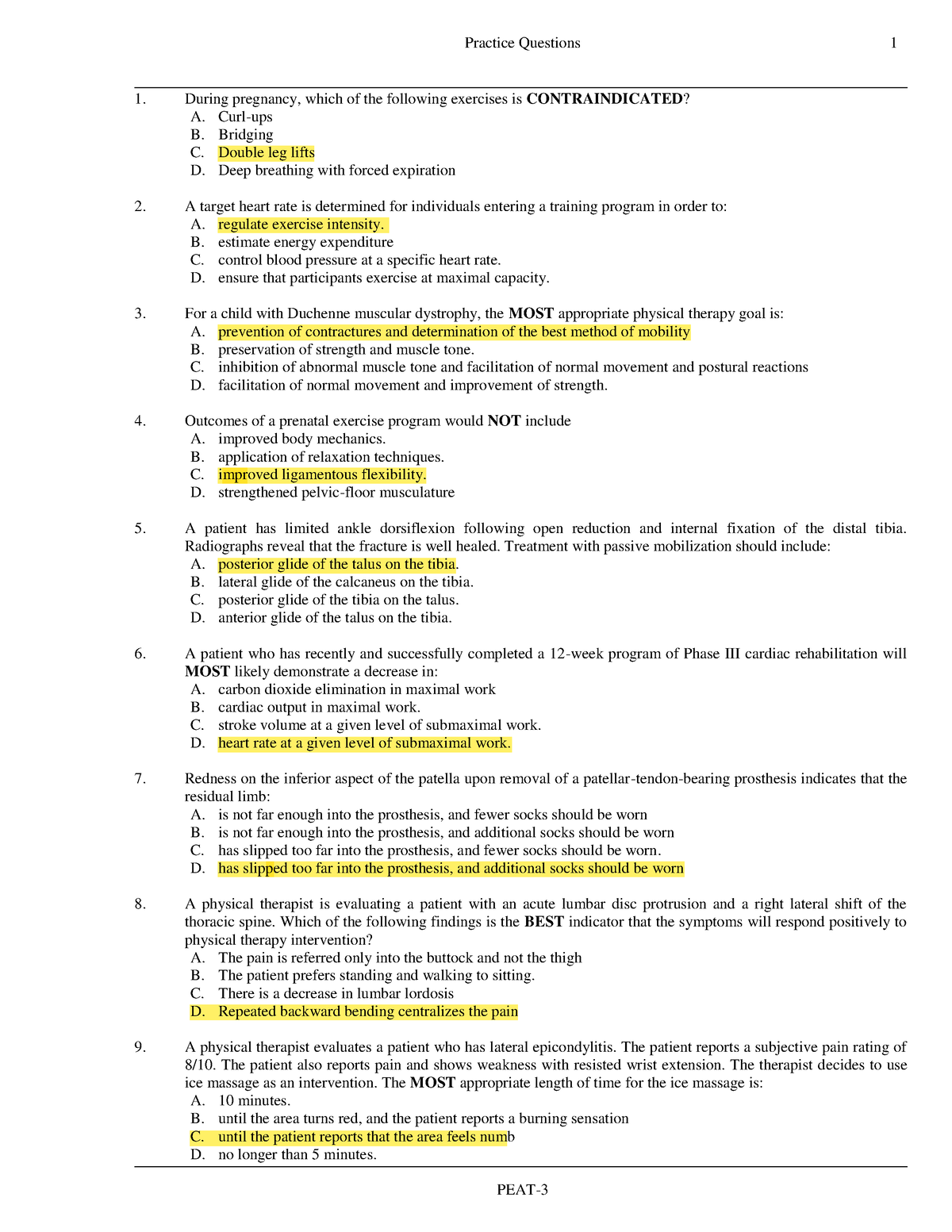 PEAT-3- Answer merged - notes - Practice Questions 1 During pregnancy ...