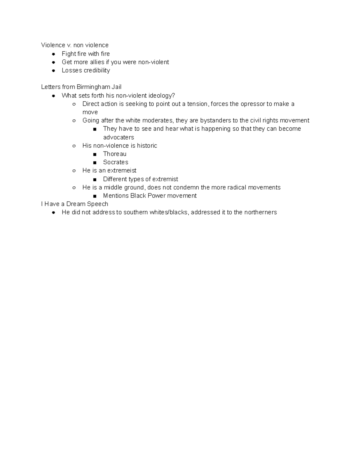 Class Notes Use of Violence and Non-Violence in Social Movements ...