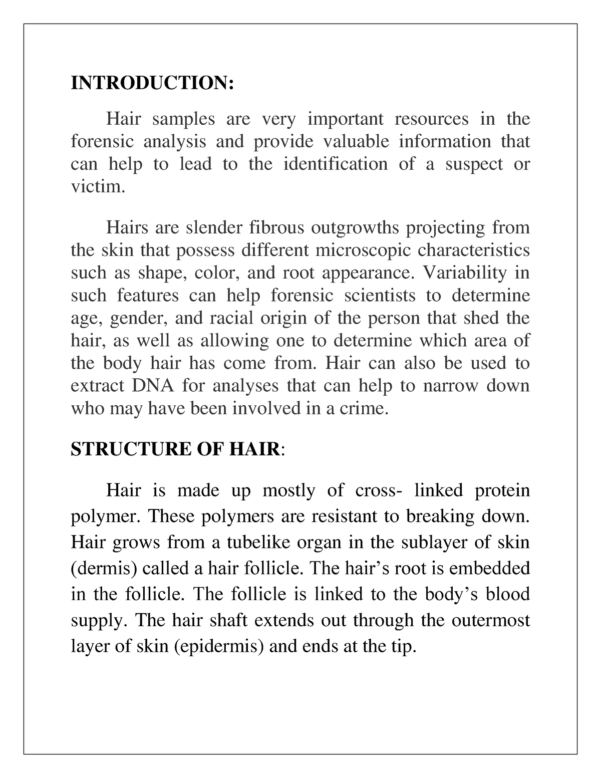 Races from Hair-Forensic Science - INTRODUCTION: Hair samples are very ...