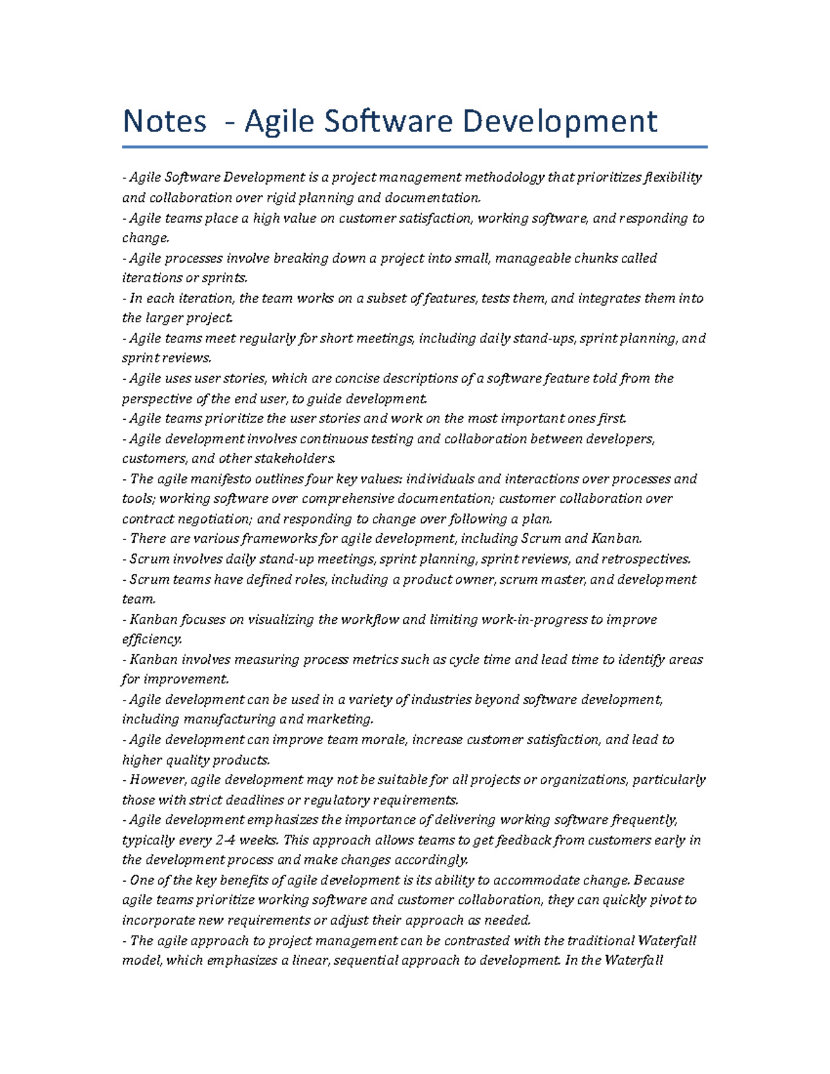 Lecture notes - Agile Software Development - Notes - Agile Software ...