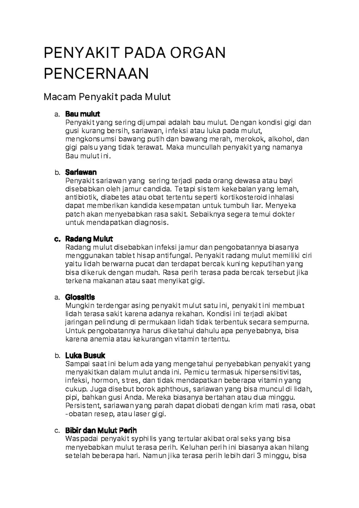 Penyakit Pada Organ Pencernaan - PENYAKIT PADA ORGAN PENCERNAAN Macam