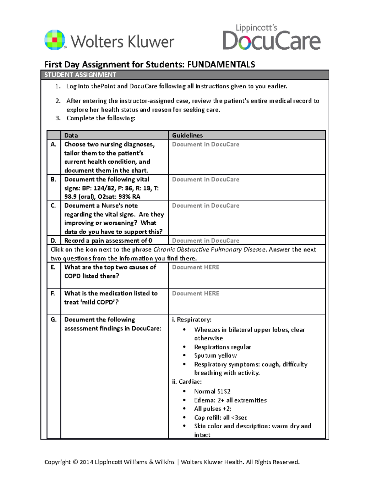 first day assignment for students fundamentals