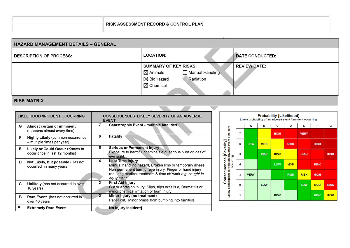 Example template risk assessment - RISK ASSESSMENT RECORD & CONTROL ...