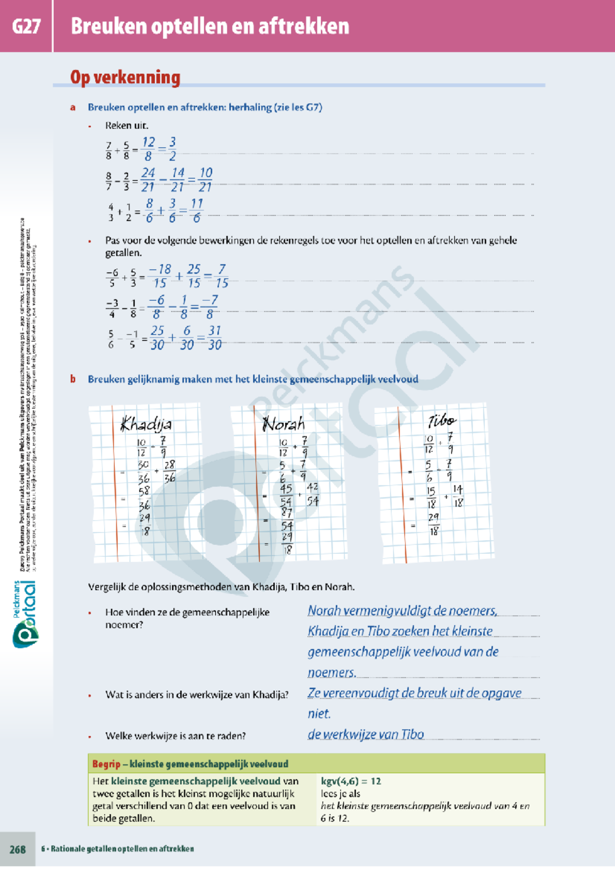 Verbetersleutel G27 - Samenvatting Wiskunde - G27 Breuken optellen en ...