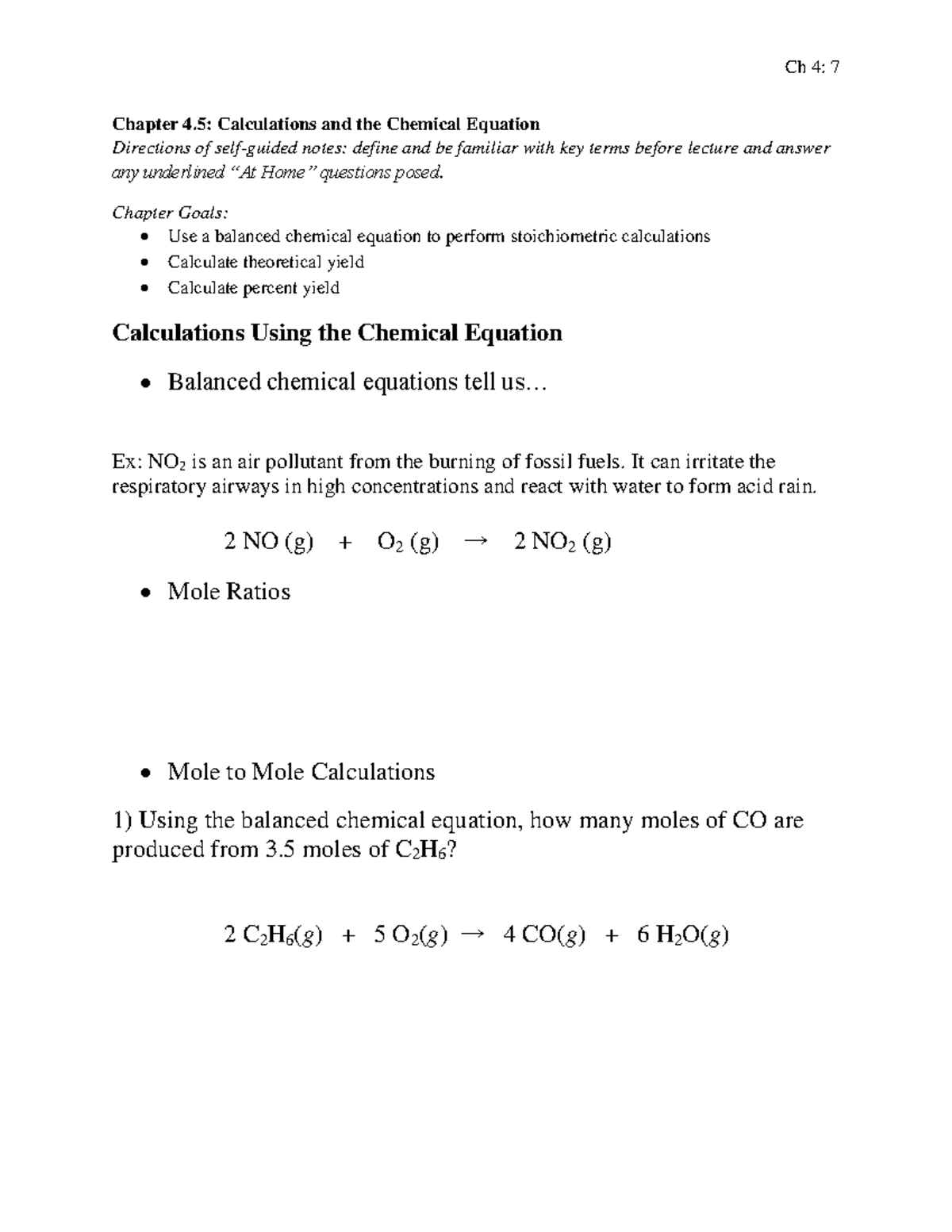 19S Chapter 4 notes-part 2 - Chapter 4: Calculations and the Chemical ...