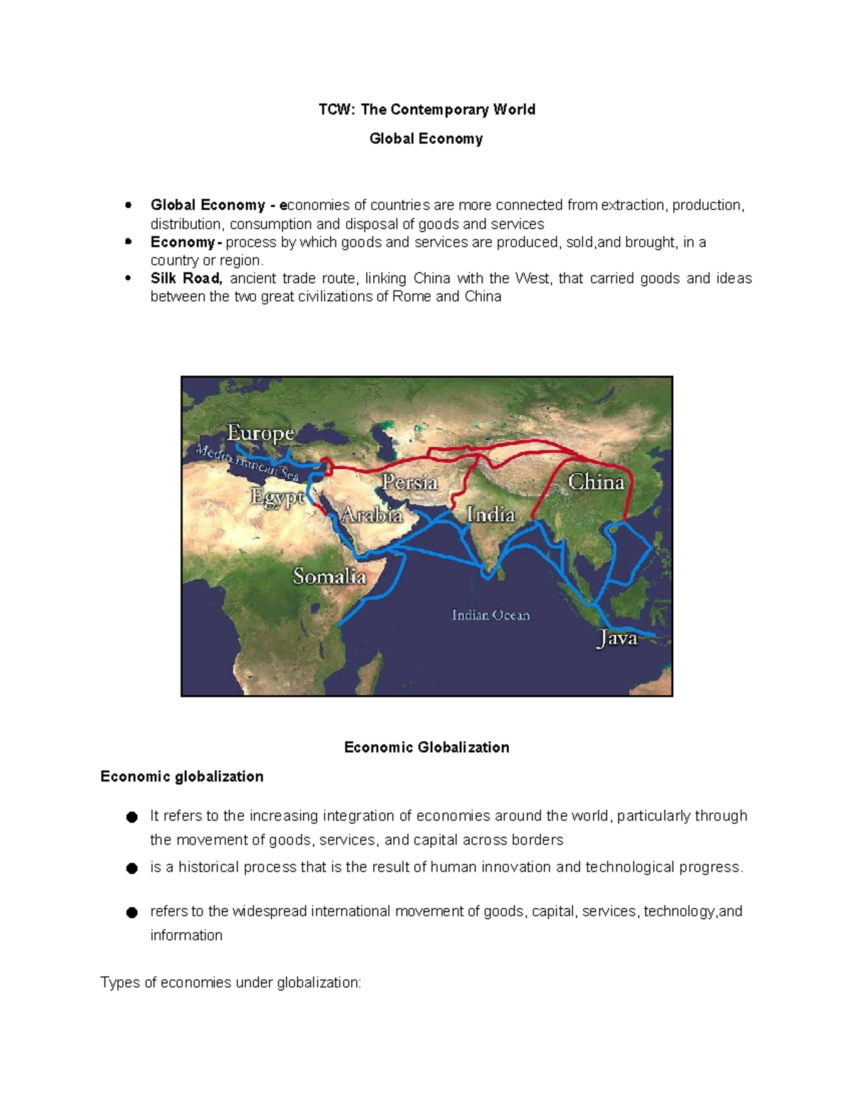 TCW- Handouts-Global Economy - TCW: The Contemporary World Global ...