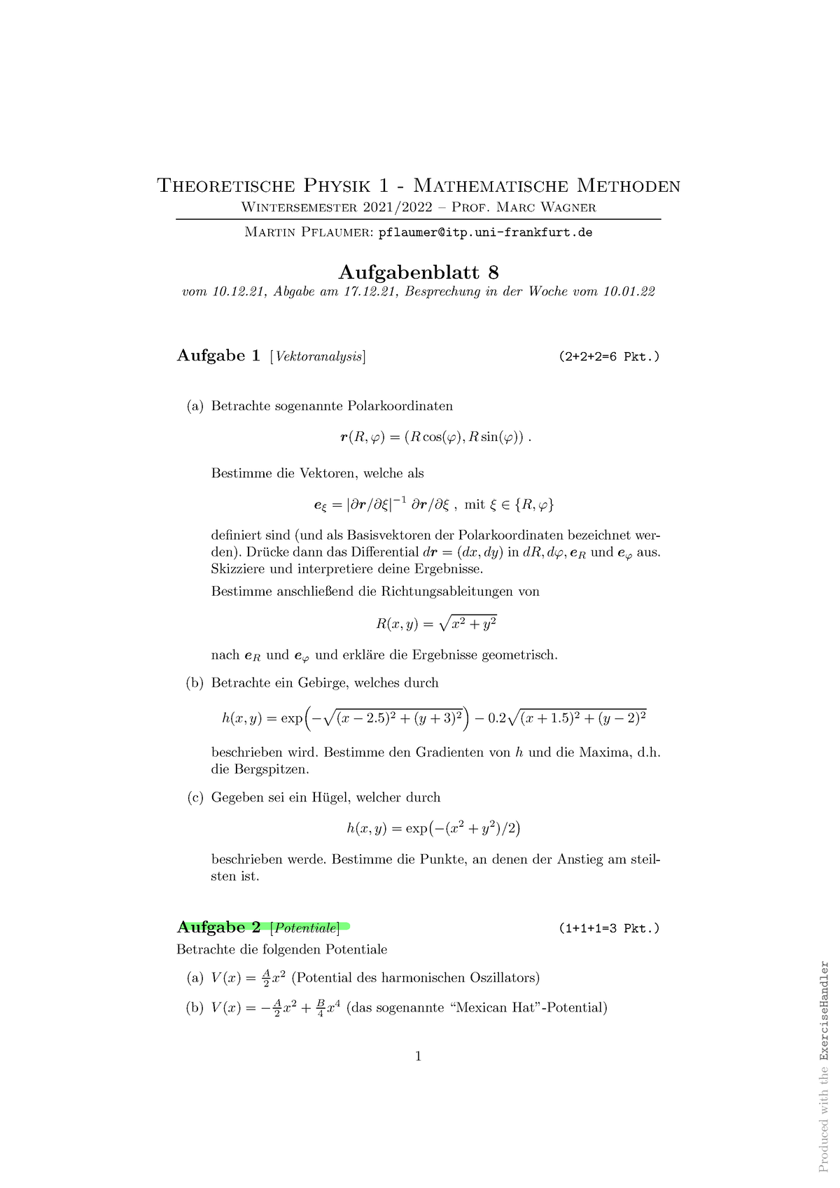 Aufgabenblatt 08 Theo1 - Produced With The ExerciseHandler Theoretische ...