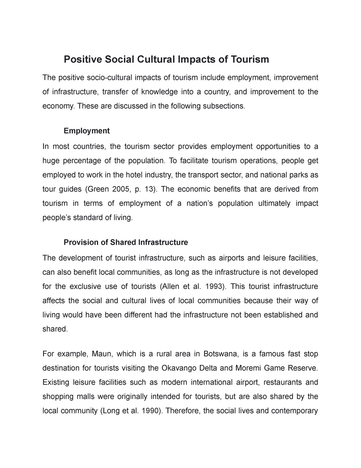 positive socio cultural impacts of tourism