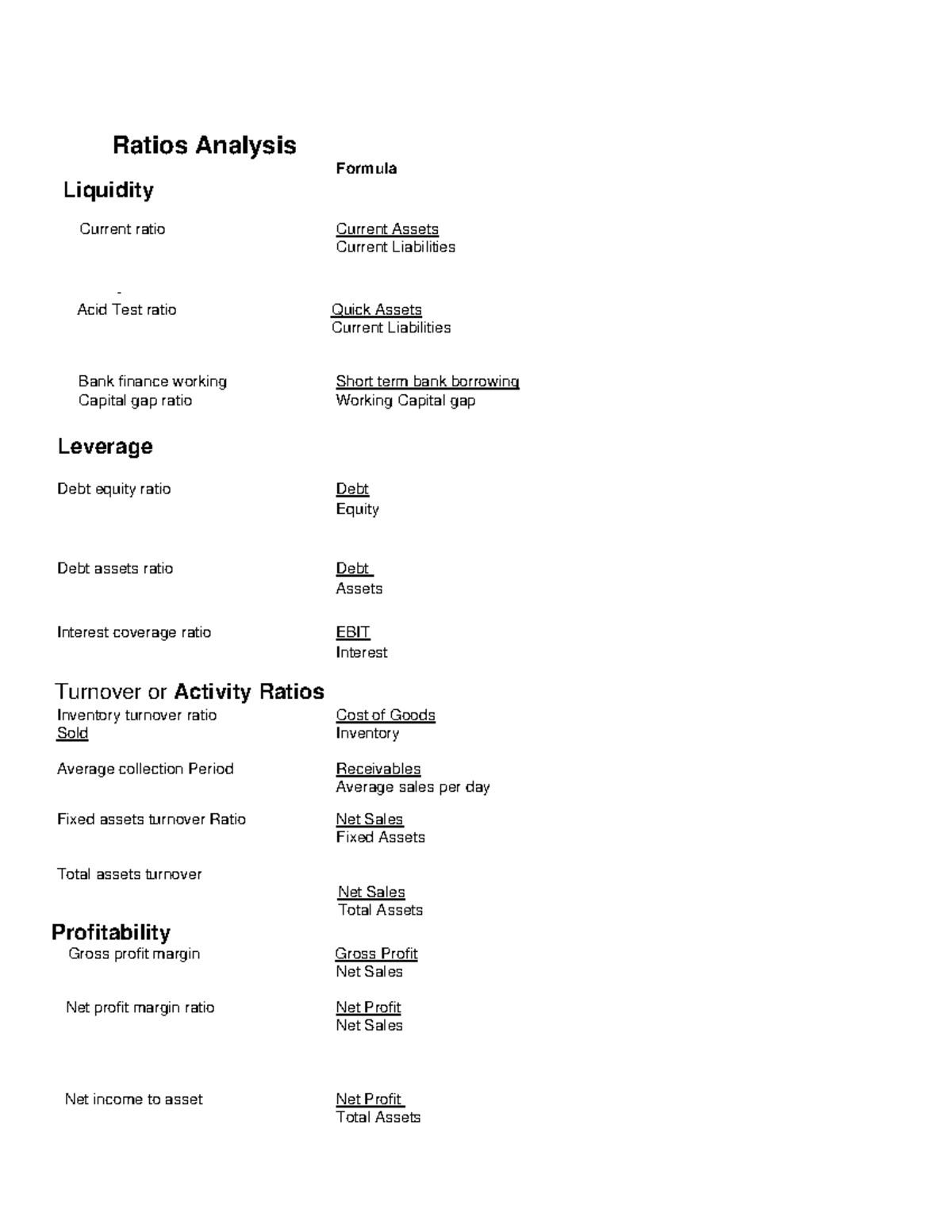 Ratio Analysis - Ratios Analysis Formula Liquidity Current ratio ...