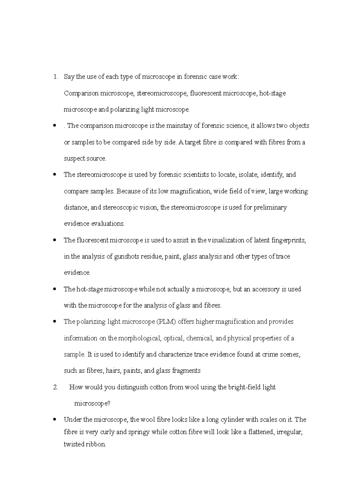 Fire analysis microscopy worksheet - Say the use of each type of ...