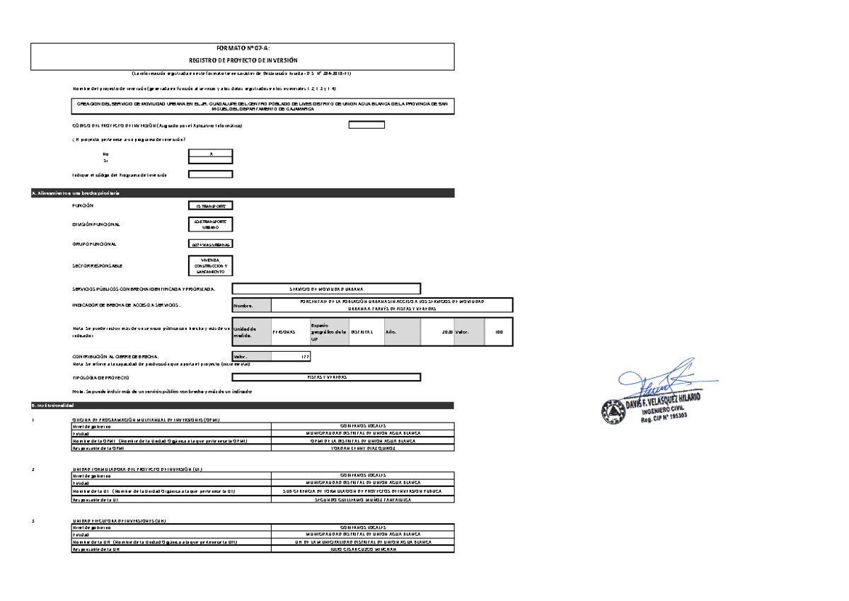Formato 7A Pistas Lives - Nombre del proyecto de inversión (generada en ...