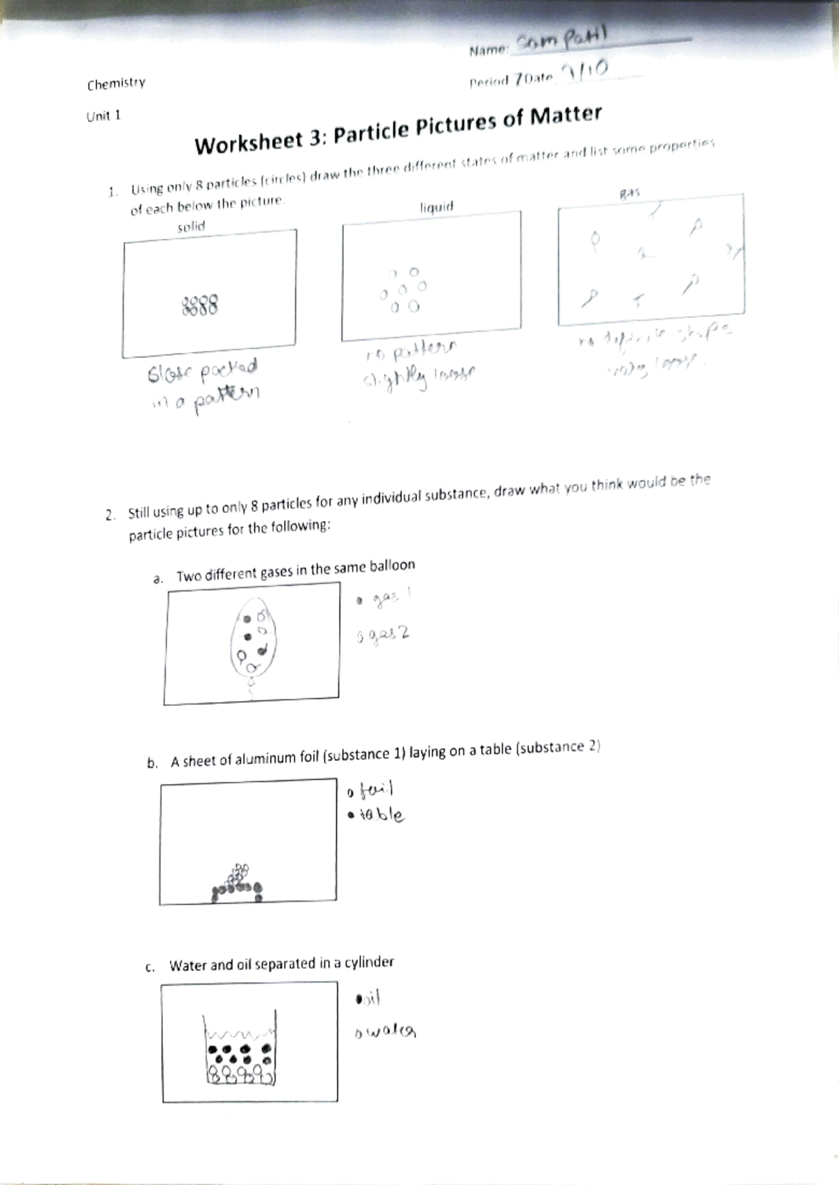 Mass and Lab Change Pre-Lab questions - Chemistry Unit 1 1. Using only ...
