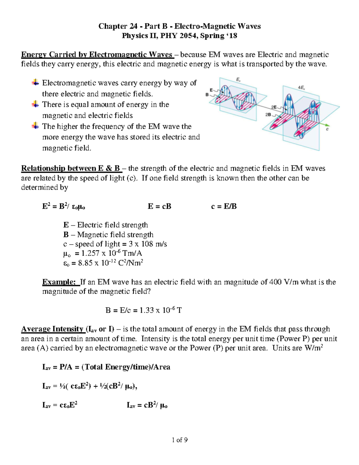 Physics II Ch 24 Part B EM Waves Spring 18 - Chapter 24 - Part B ...