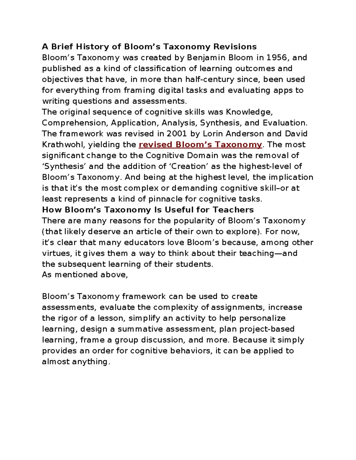 Bloom's Taxonomy-Inderjeet - A Brief History of Bloom’s Taxonomy ...